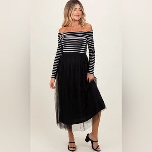 Elegant Maternity Black and White Striped Dress